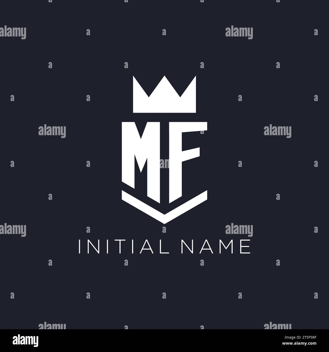 Logo MF con scudo e corona, idee iniziali per il design del logo monogramma Illustrazione Vettoriale