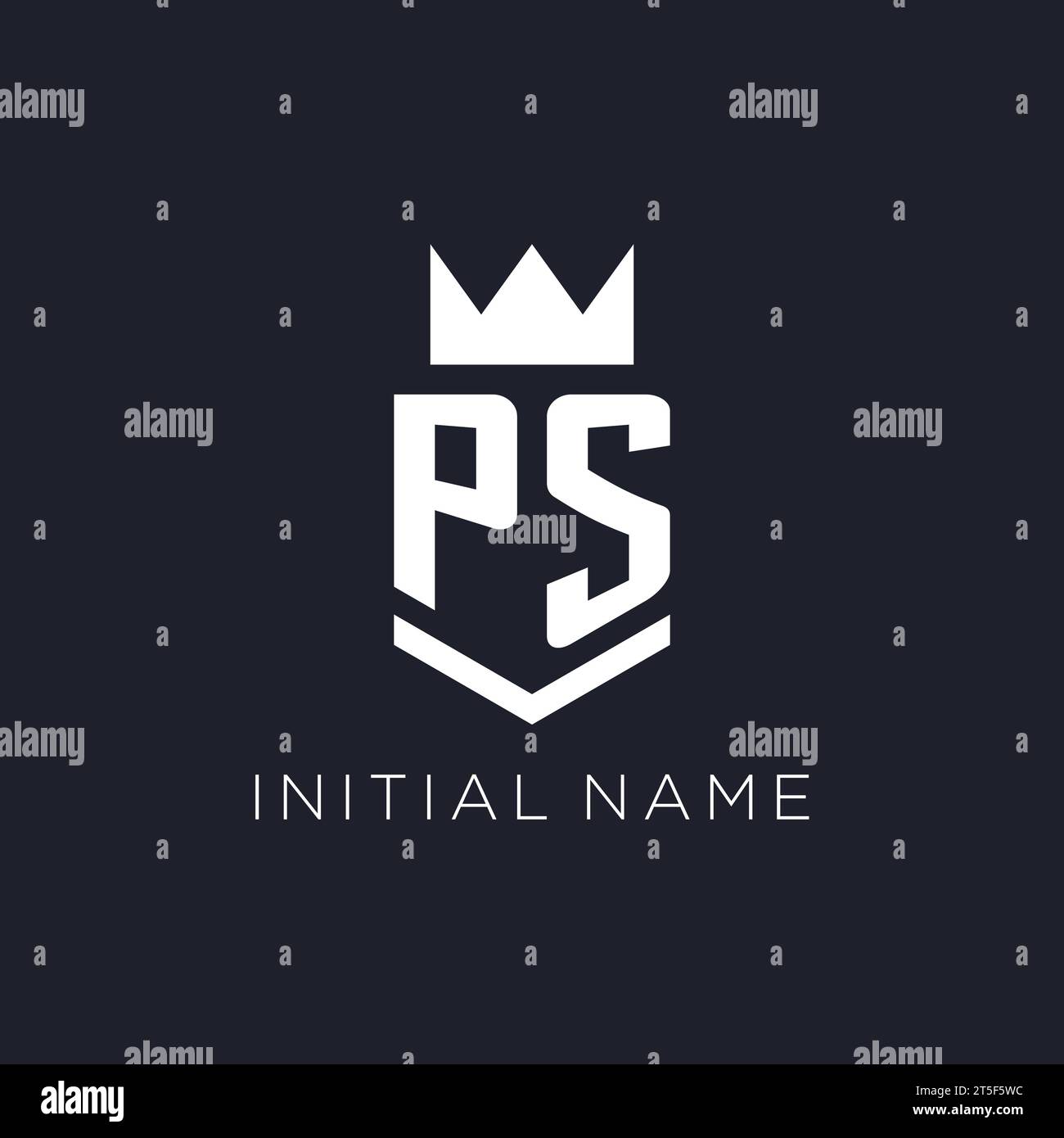 Logo PS con scudo e corona, idee iniziali per il logo monogramma Illustrazione Vettoriale