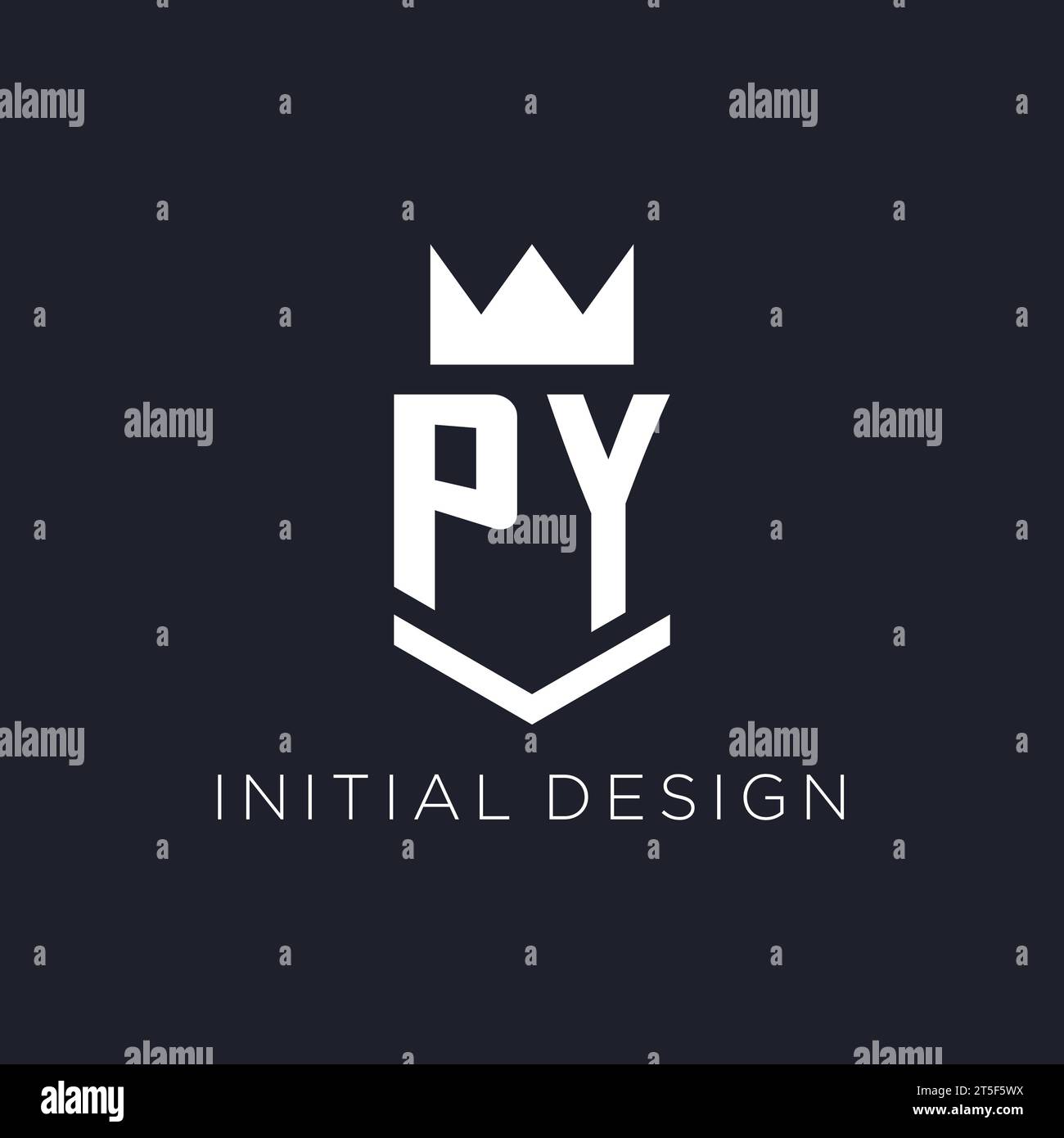 Logo PY con scudo e corona, idee iniziali per il logo monogramma Illustrazione Vettoriale