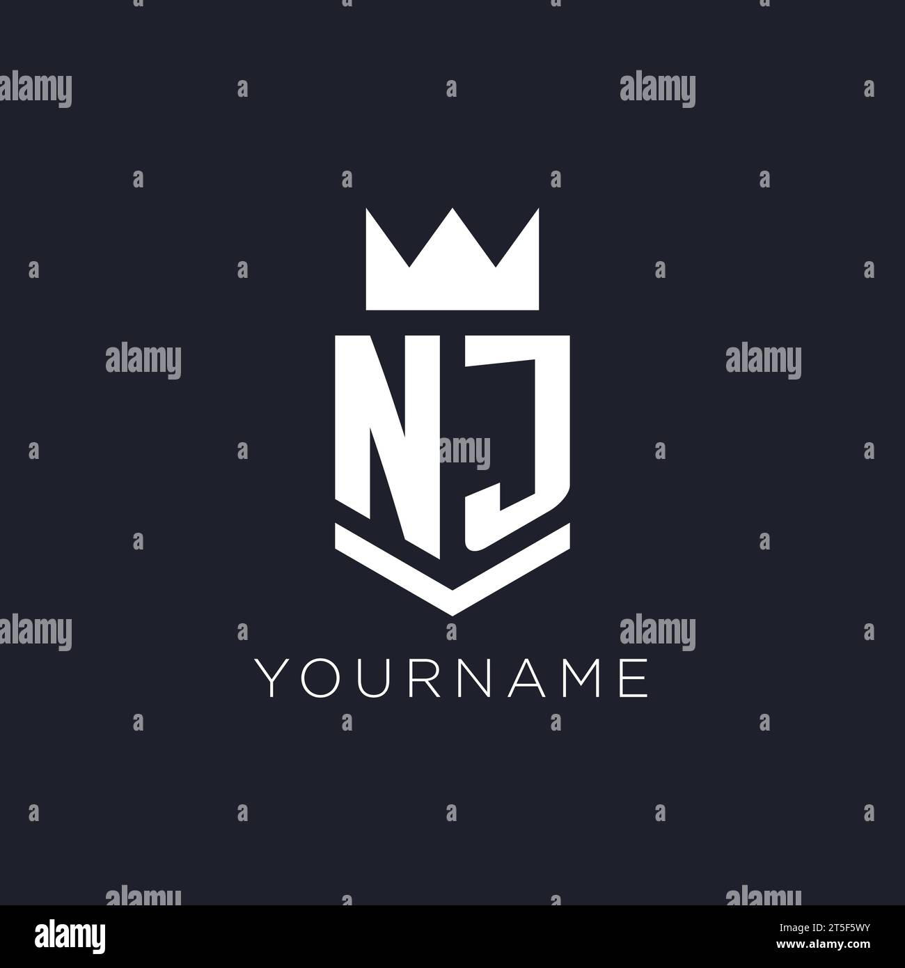 Logo NJ con scudo e corona, idee iniziali per il design del logo monogramma Illustrazione Vettoriale