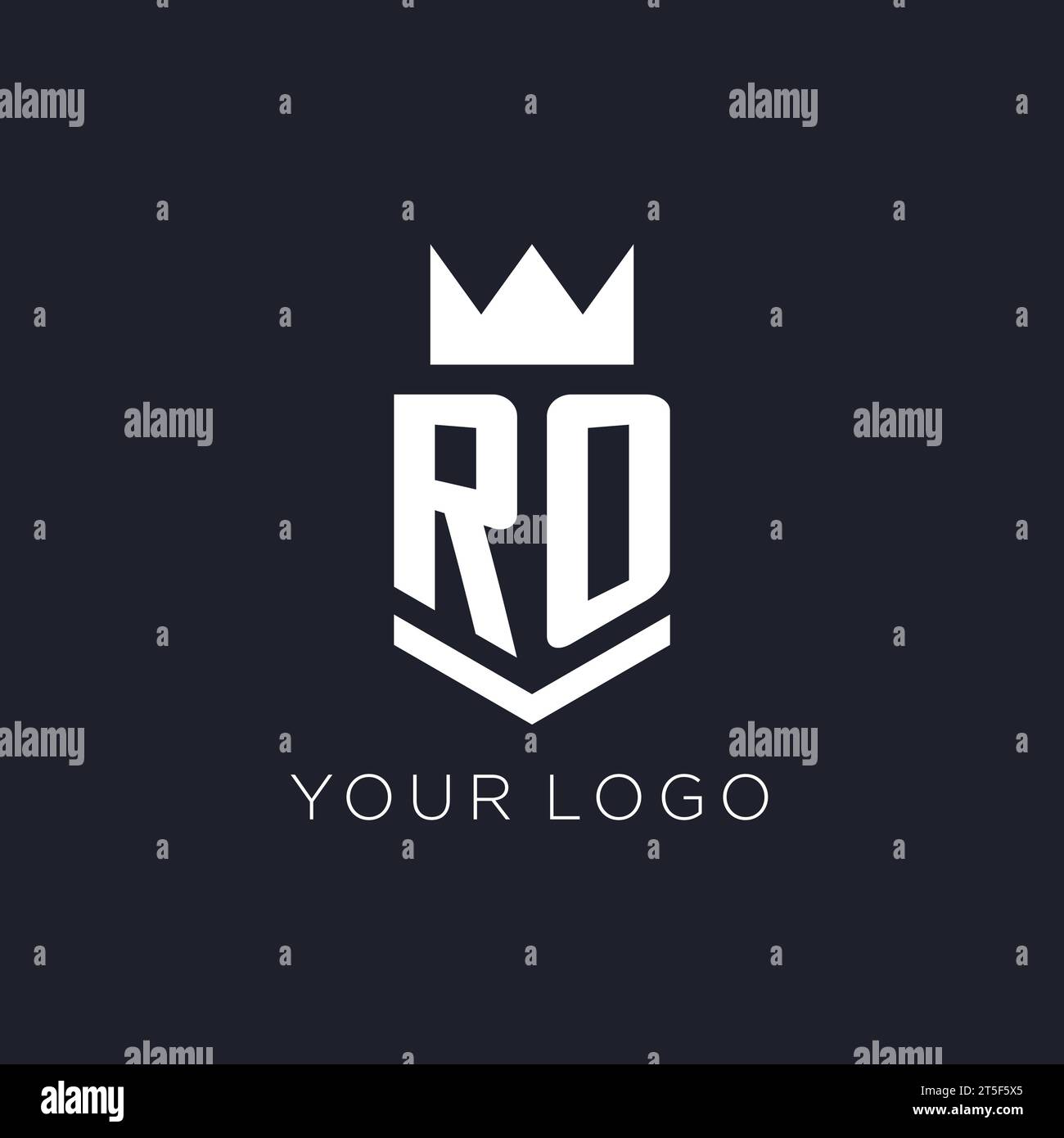 Logo RO con scudo e corona, idee di design del logo monogramma iniziale Illustrazione Vettoriale
