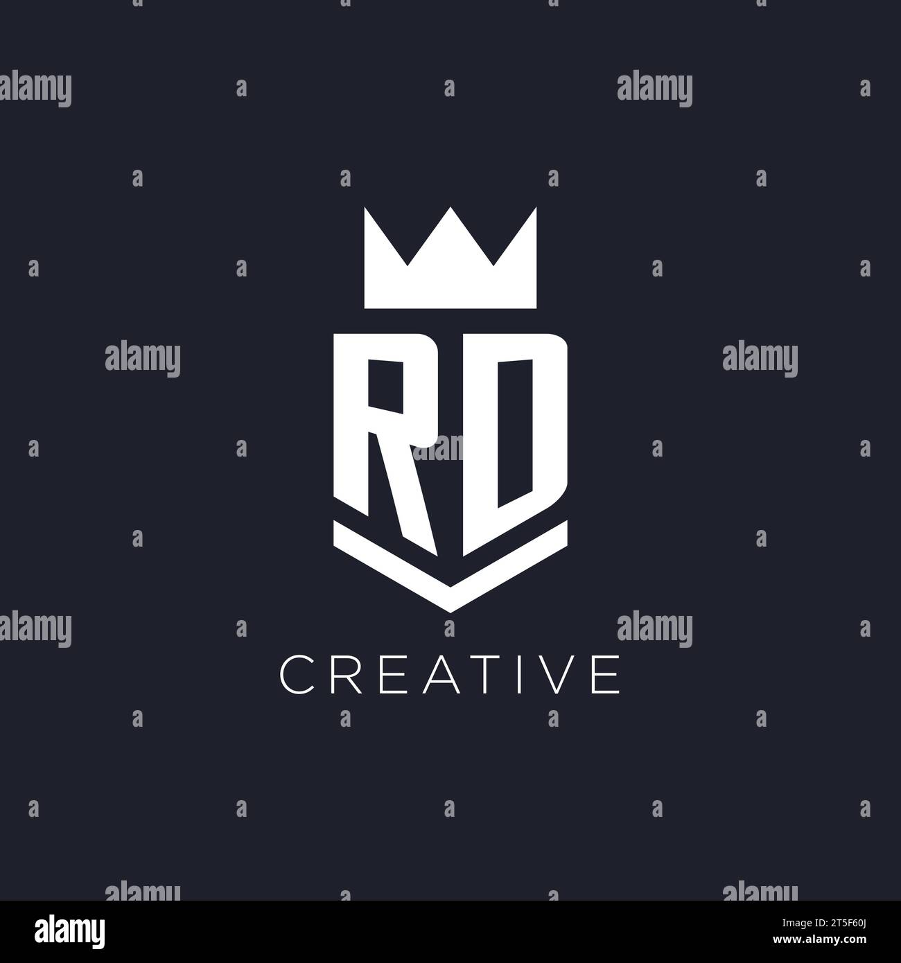 Logo RD con scudo e corona, idee iniziali per il design del logo monogramma Illustrazione Vettoriale