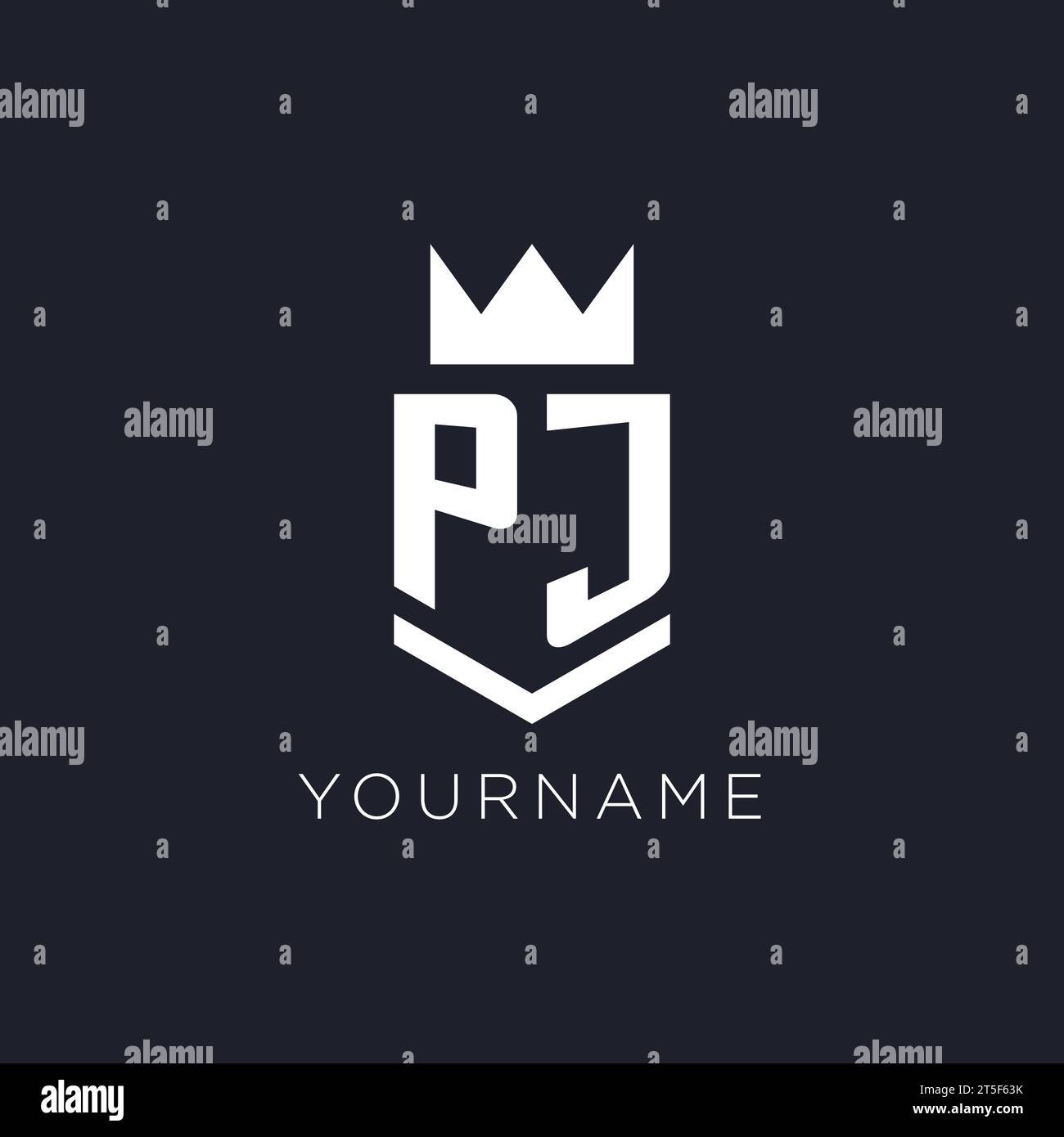 Logo PJ con scudo e corona, idee iniziali per il design del logo monogramma Illustrazione Vettoriale