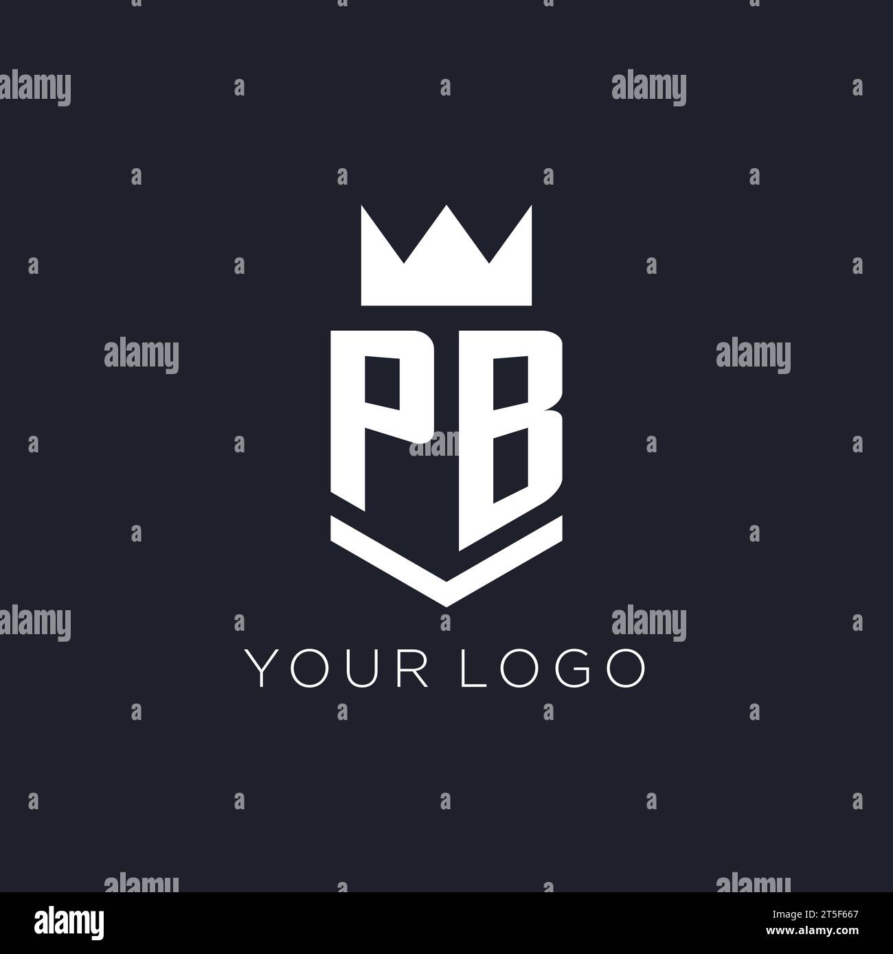 Logo PB con scudo e corona, idee iniziali per il design del logo monogramma Illustrazione Vettoriale