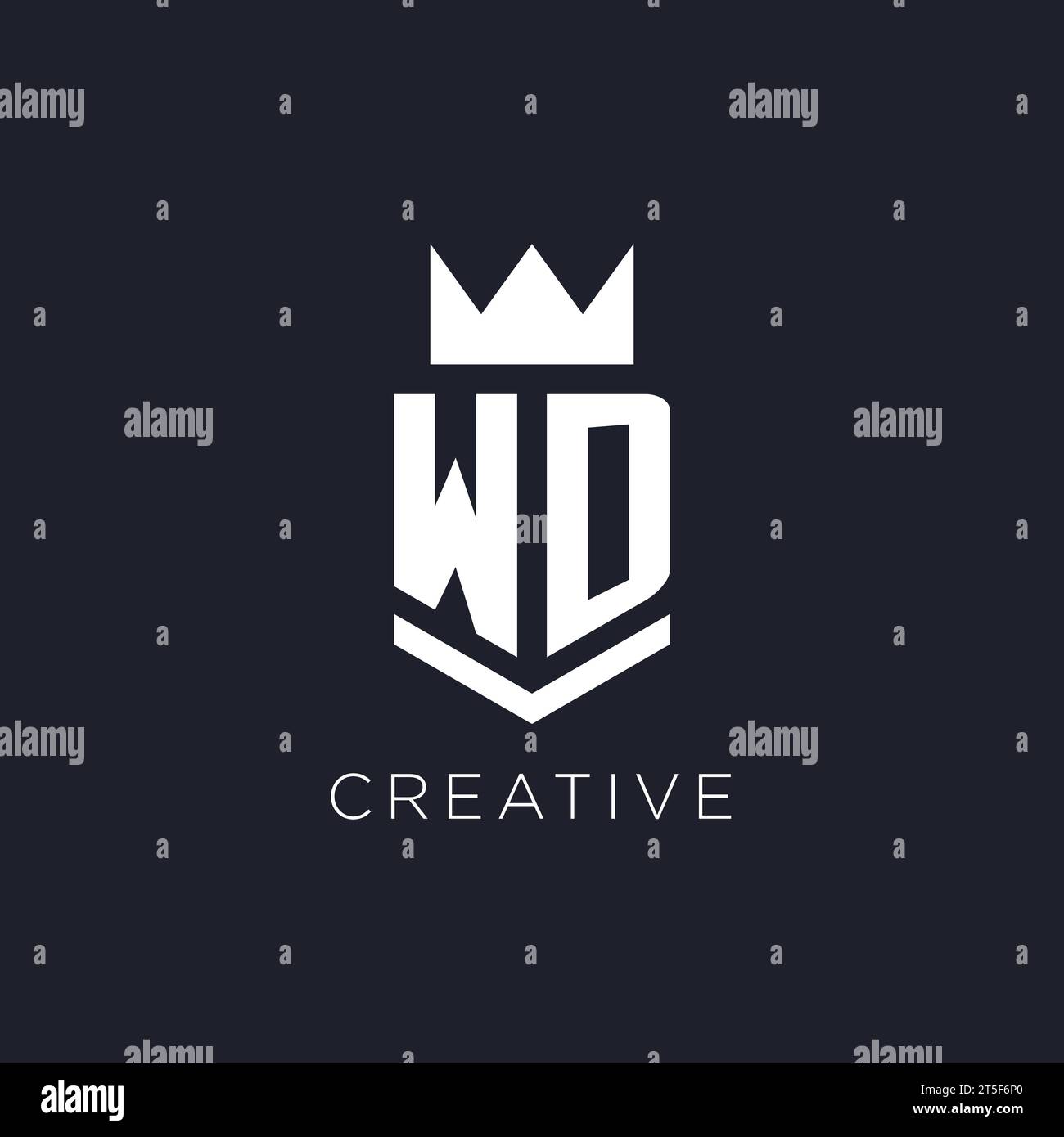 Logo WD con scudo e corona, idee di design del logo monogramma iniziale Illustrazione Vettoriale