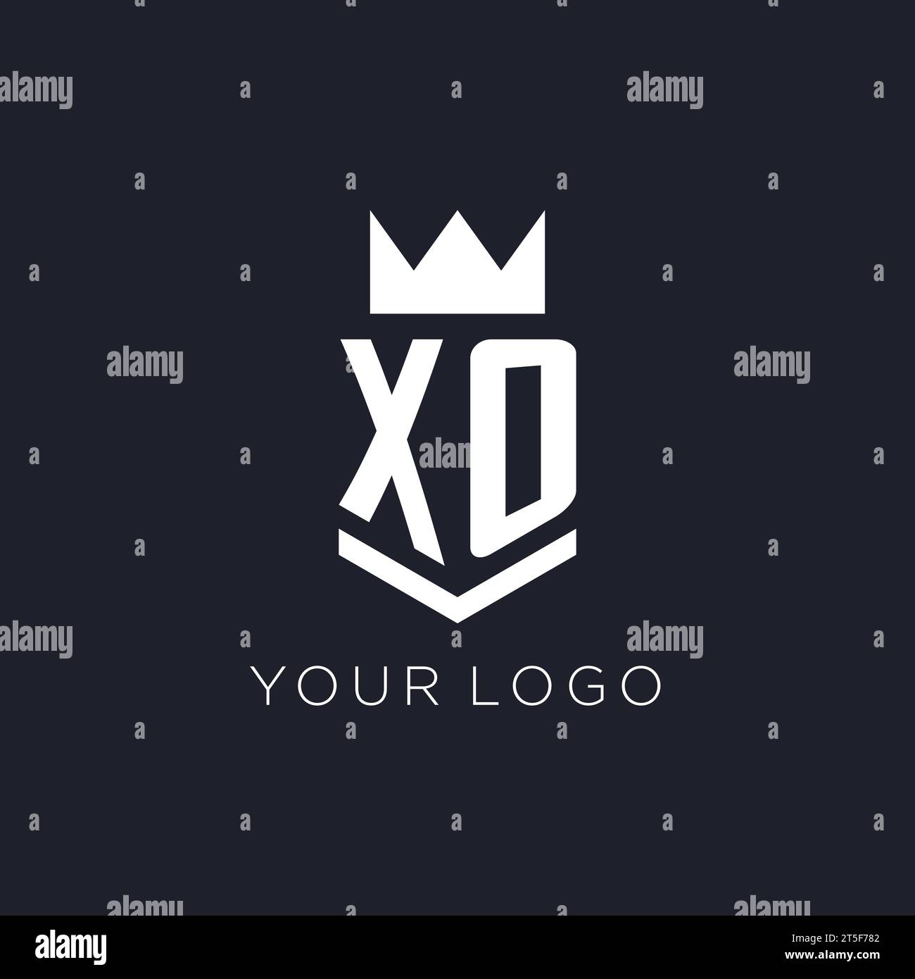Logo XO con scudo e corona, idee iniziali per il logo monogramma Illustrazione Vettoriale