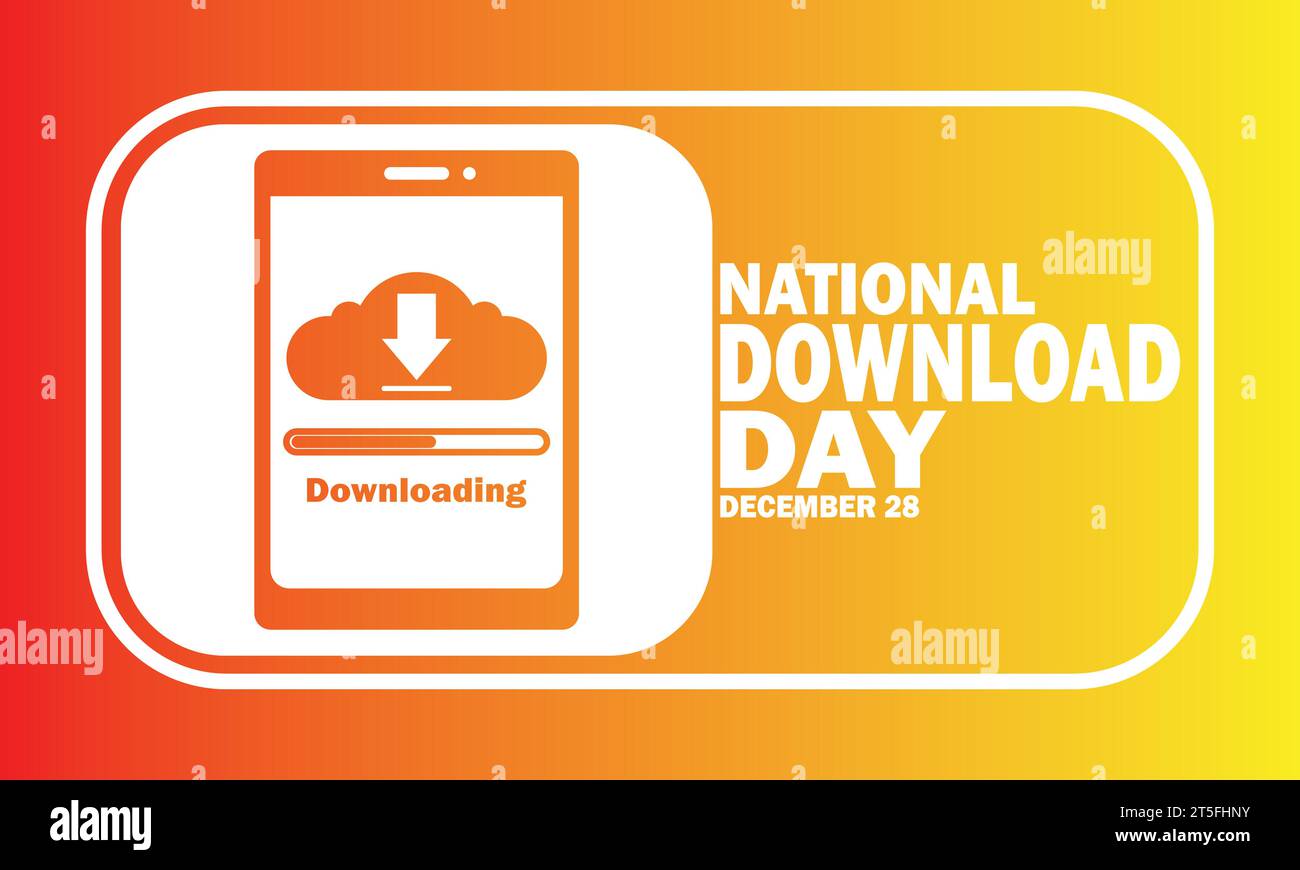 National Download Day, sfondo del design dello sfondo. Dicembre 28. Concetto di vacanza. Modello per sfondo, banner, scheda, poster con iscrizione di testo. Illustrazione Vettoriale