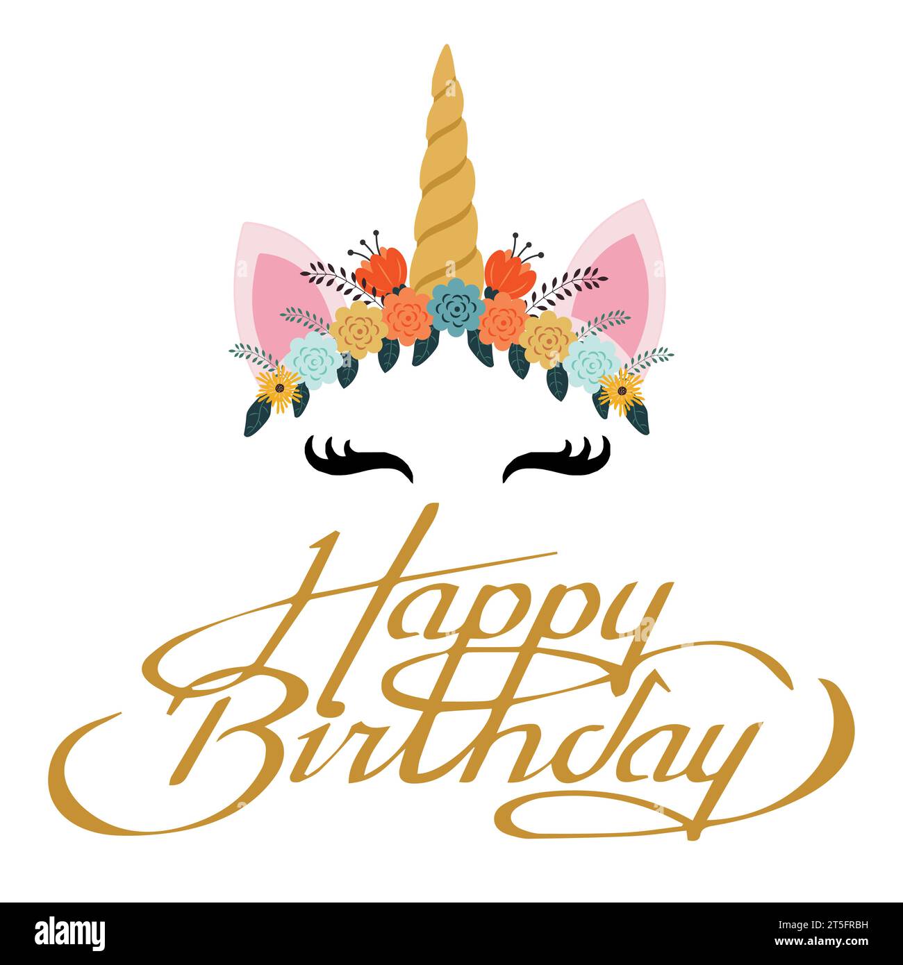 Unicorno festa di compleanno invito con fiori, farfalle e caramelle.  Modello vettoriale su sfondo magenta scuro Immagine e Vettoriale - Alamy