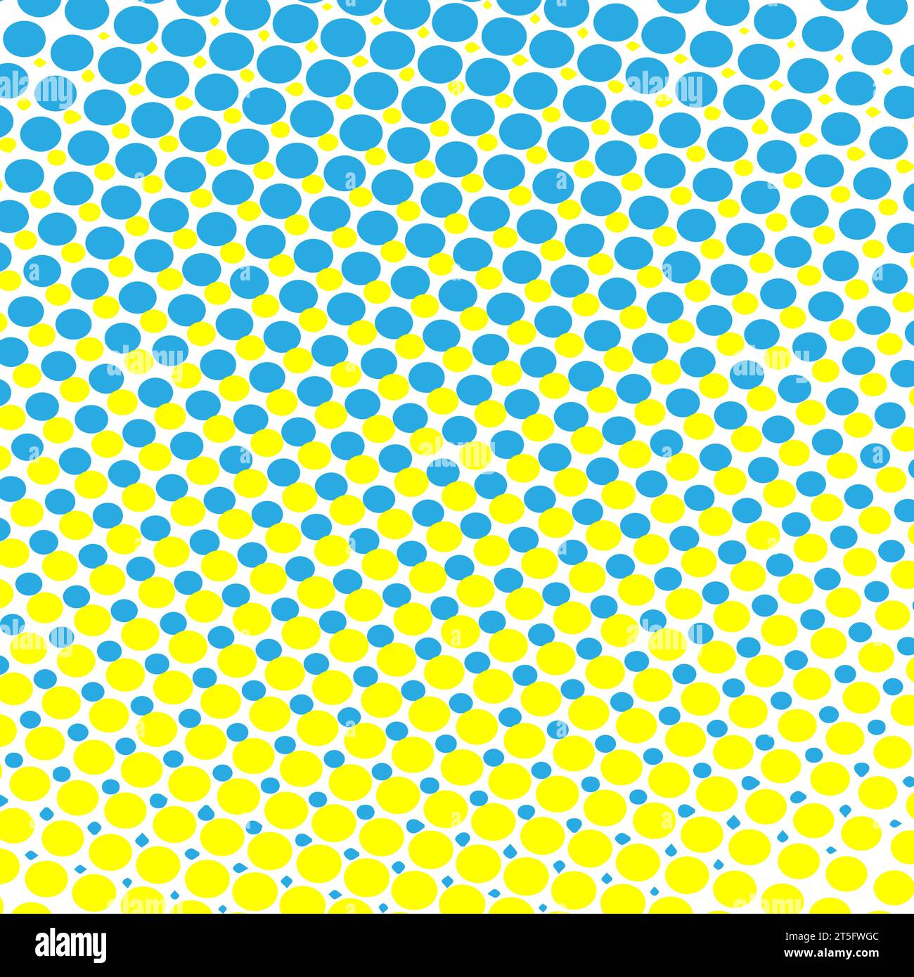 Punti dei mezzitoni vettoriali. Puntini blu e gialli su sfondo bianco. Illustrazione Vettoriale