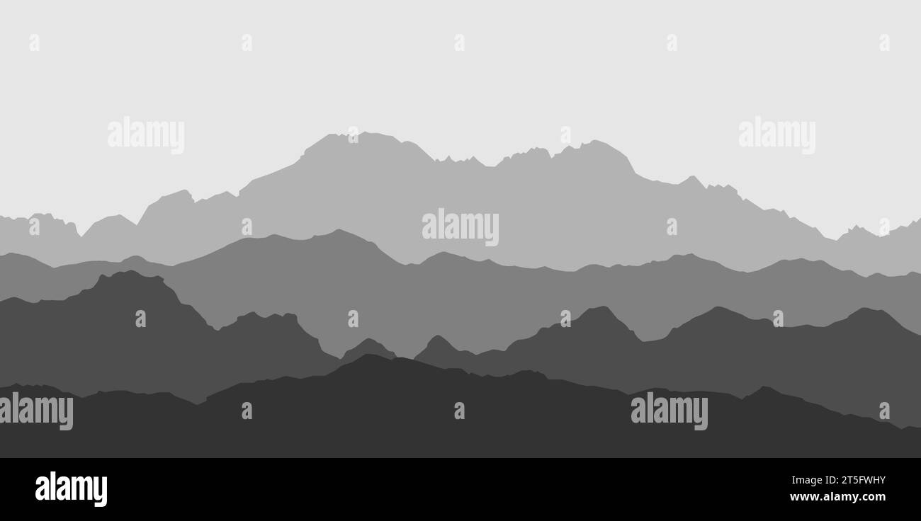Fantasia sul tema del paesaggio montano, bianco e nero Illustrazione Vettoriale