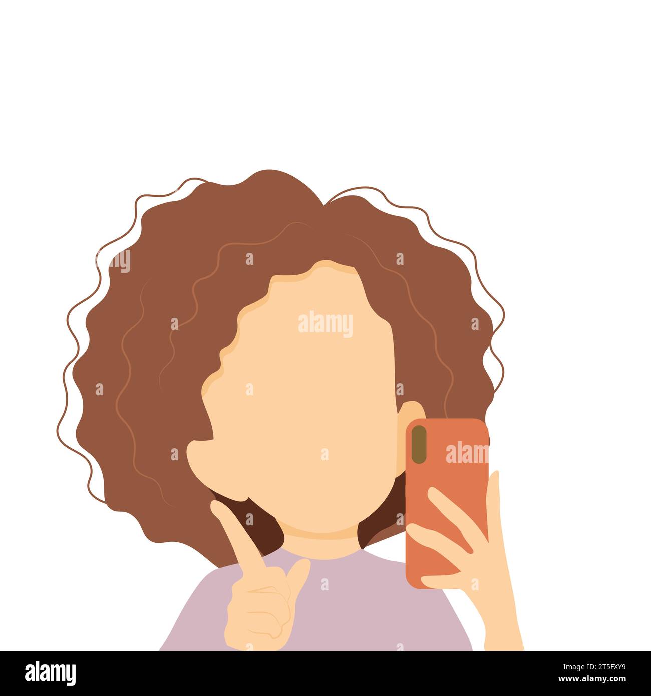 Donna che parla di videochiamata online che posa scatta selfie utilizza l'illustrazione vettoriale piatta della fotocamera dello smartphone. Utente femminile che chatta in remoto in conferenza su Internet Illustrazione Vettoriale