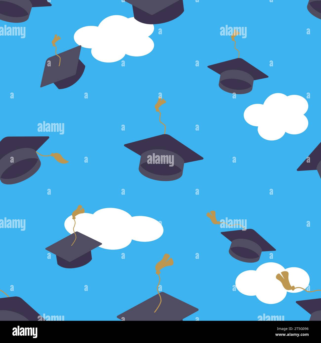 Diplomati cappelli nel cielo delle nuvole. Schema dei simboli di istruzione superiore. Sfondo blu con cappelli. Illustrazione vettoriale Illustrazione Vettoriale