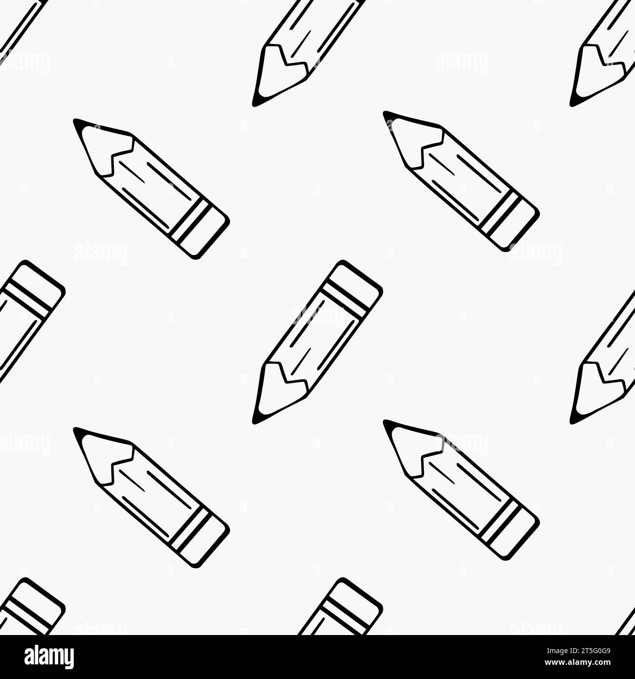 Matita monocromatica senza cuciture su sfondo con motivo a doodle Illustrazione Vettoriale