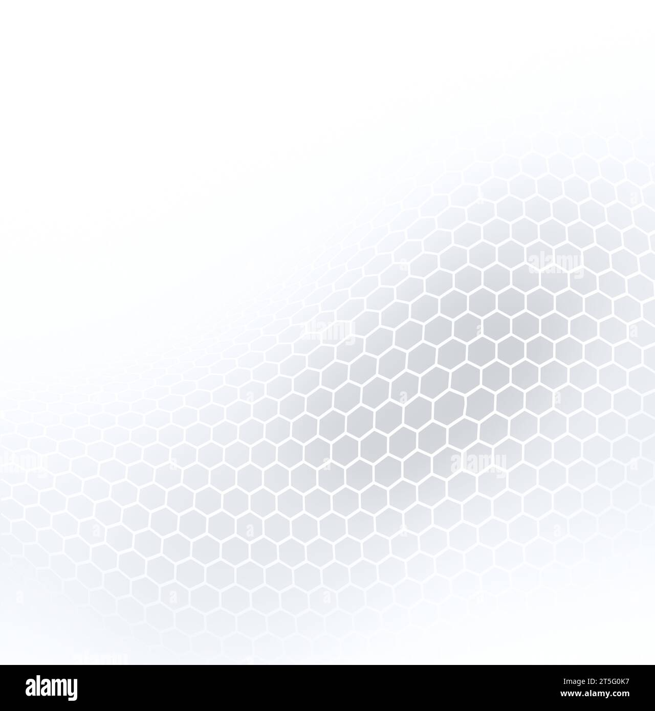 Motivo a griglia esagonale bianco arrotondato sulla forma grigio chiaro su sfondo bianco. Tecnologia, connessione e concetto di dati. Sfondo astratto e moderno. Foto Stock