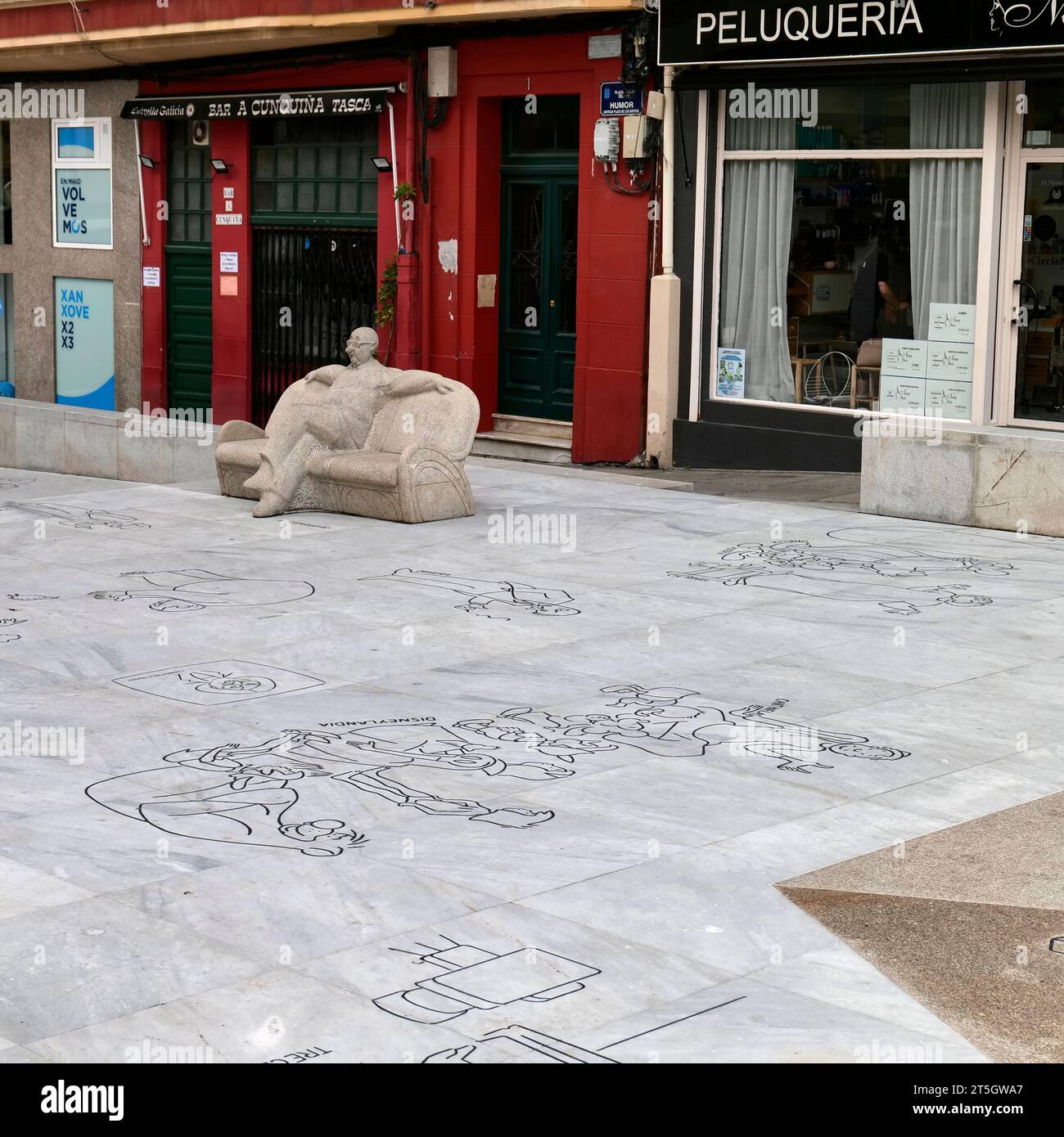 Scultura di Álvaro Cunqueiro, A Coruña, Galizia, Spagna nordoccidentale, Europa Foto Stock