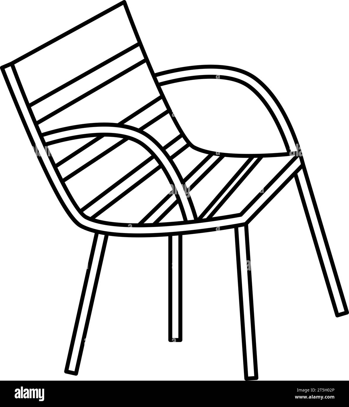 Sedia bianca e nera per sedersi all'aperto. Grazioso mobile per riposarsi. Icona a riga del simbolo francese o pagina colorata. Illustrazione vettoriale Illustrazione Vettoriale