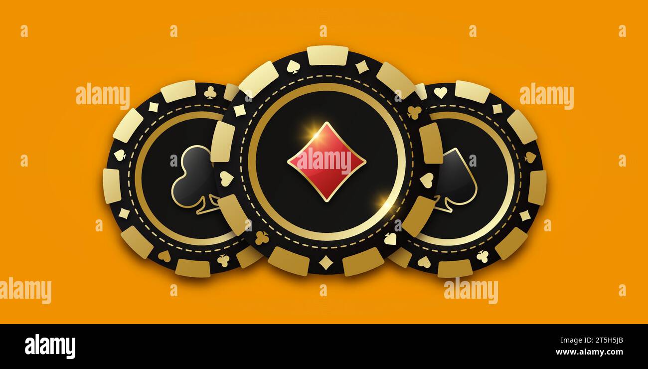 Chip da gioco realistico con la tuta di diamante al centro, gettoni da gioco. Trio di chip o gettone da gioco. Poker o casinò concettuali. Moneta da gioco Illustrazione Vettoriale