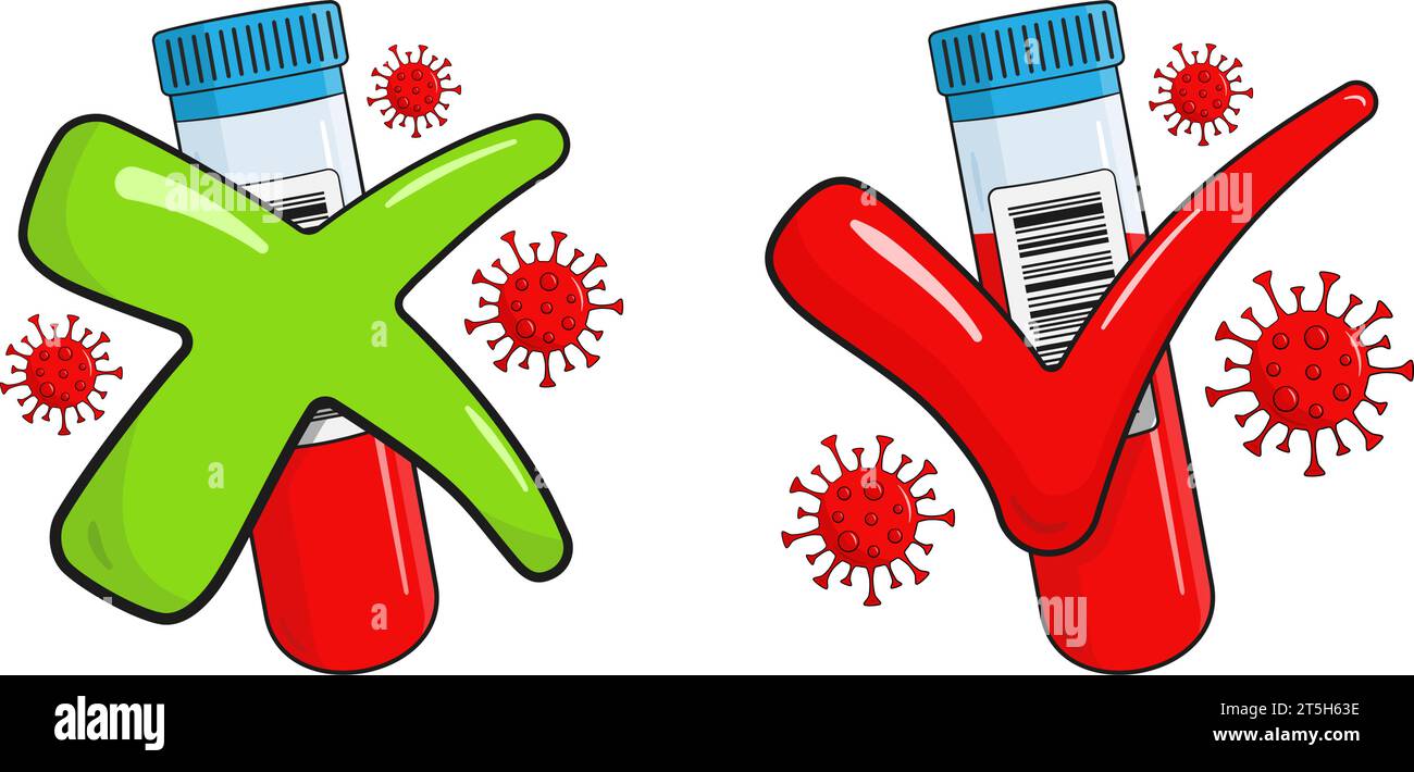 Analisi del sangue per il virus. Positivo e negativo Illustrazione Vettoriale