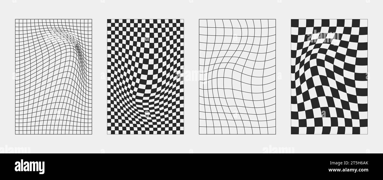 Wireframe astratti, elementi cyberpunk e griglie e sfere nere prospettiche. Set futuristico dal design geometrico surreale. Forme y2k psichedeliche. Rave Illustrazione Vettoriale