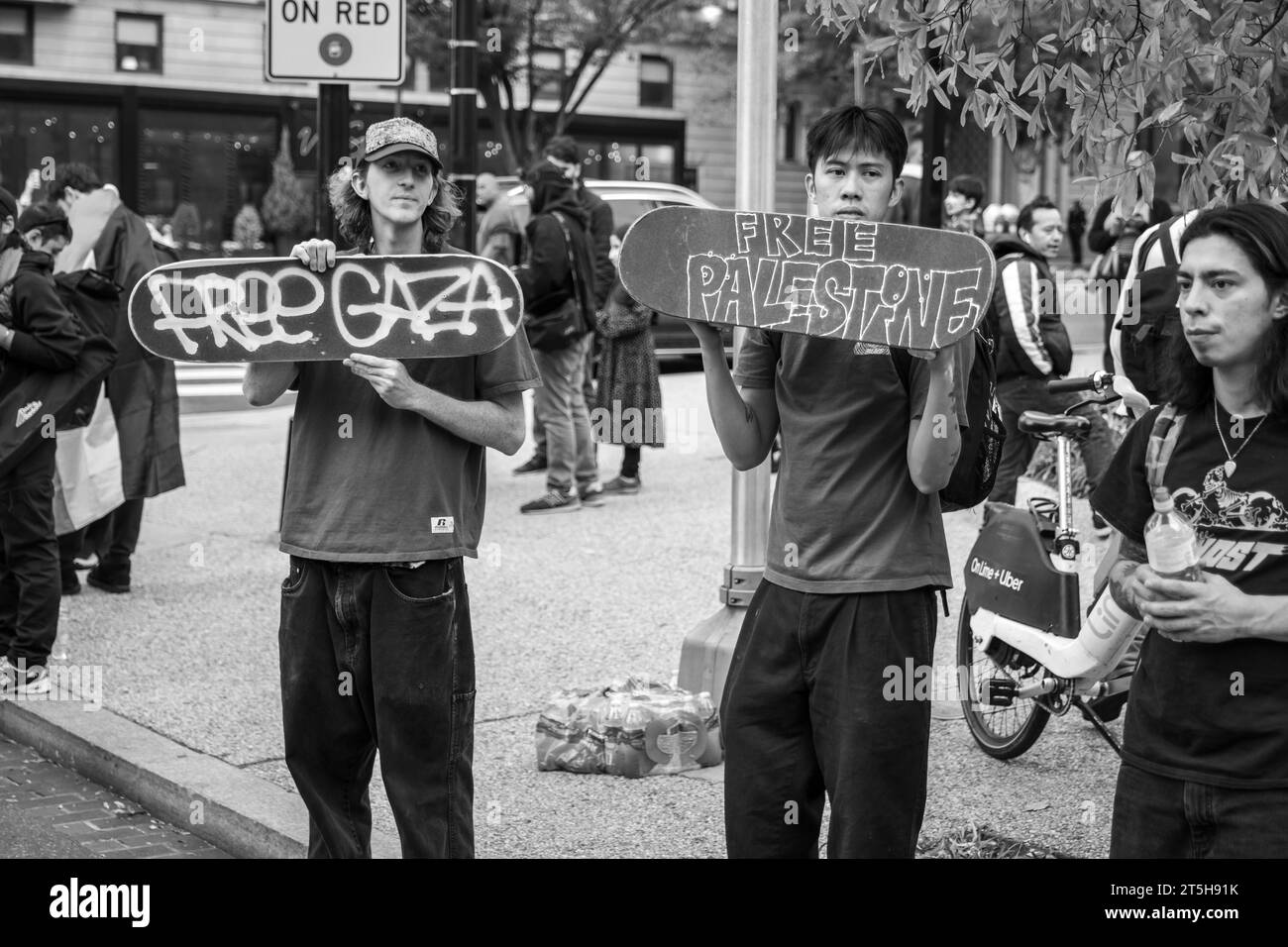 Washington, DC - 11-4-2023: Segni di skateboard Pro-Palestine Foto Stock