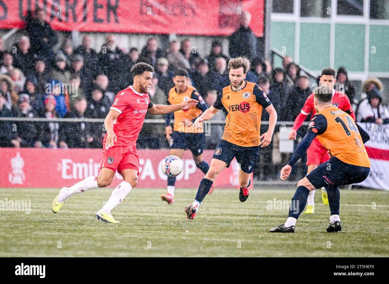 Slough, Regno Unito, 5 novembre 2023. Donovan Wilson durante la partita di calcio del primo turno di fa Cup tra Slough Town FC e Grimsby Town FC ad Arbour Park, Slough UK.Credit: Jon Corken Foto Stock