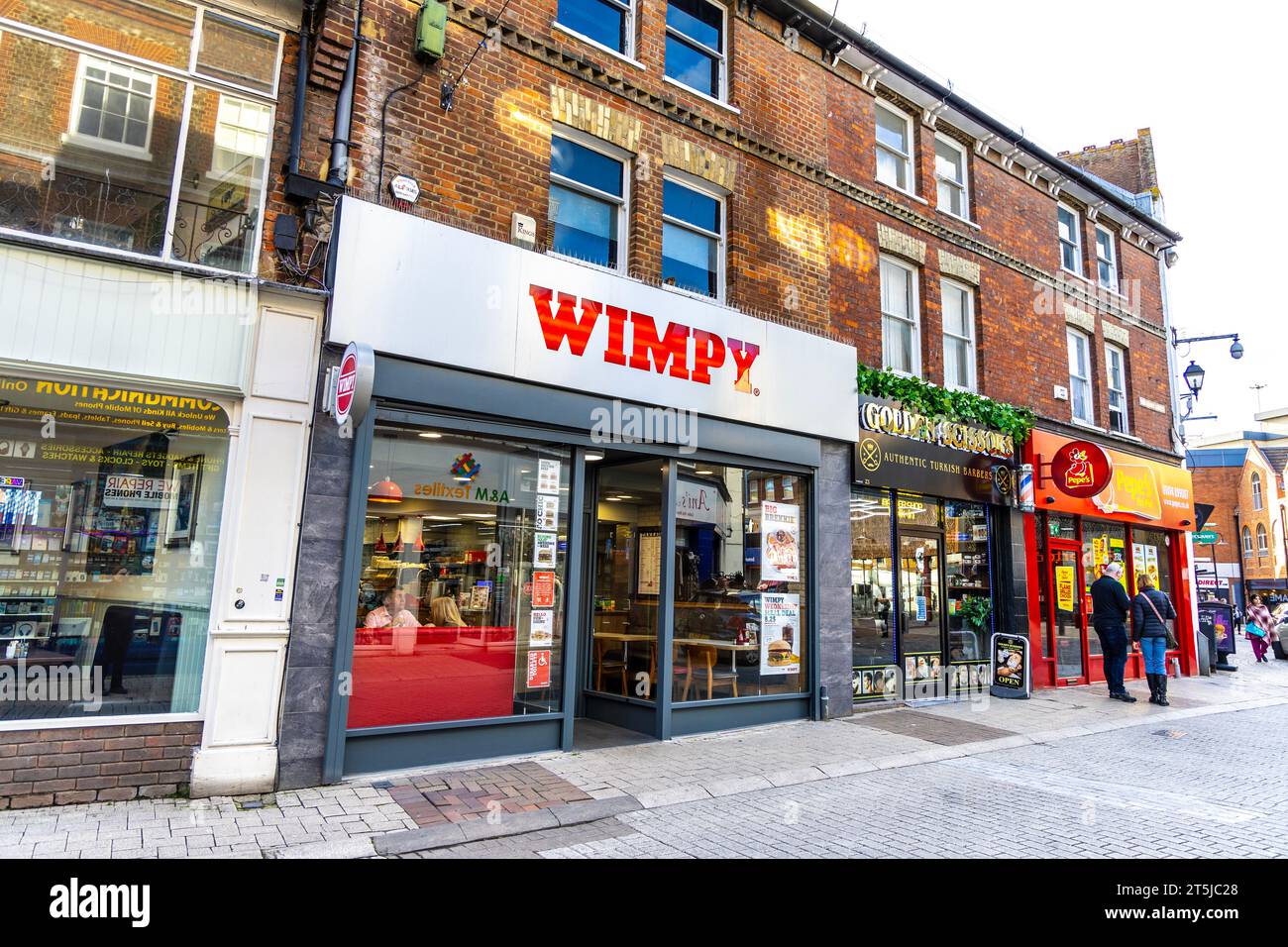 Esterno della catena di fast food Wimpy a High Wycombe, Buckinghamshire, Inghilterra Foto Stock