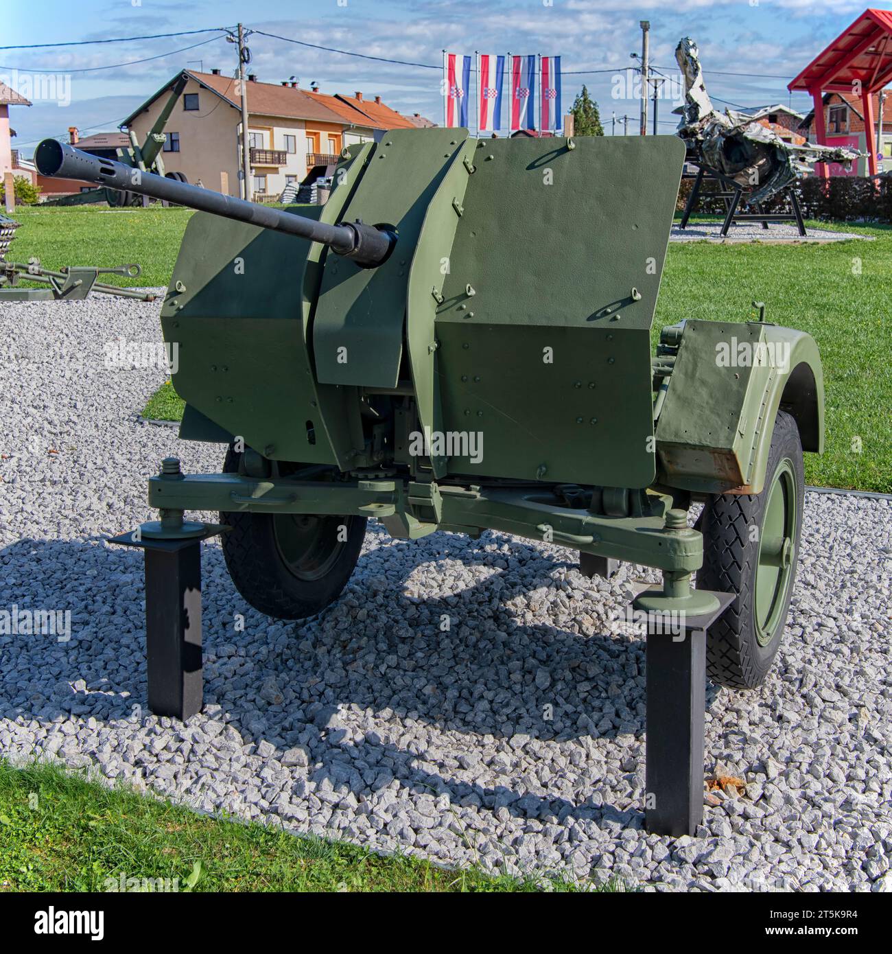 Pistola antiaerea flak-38 al Museo della guerra d'indipendenza a Karlovac, Croazia Foto Stock