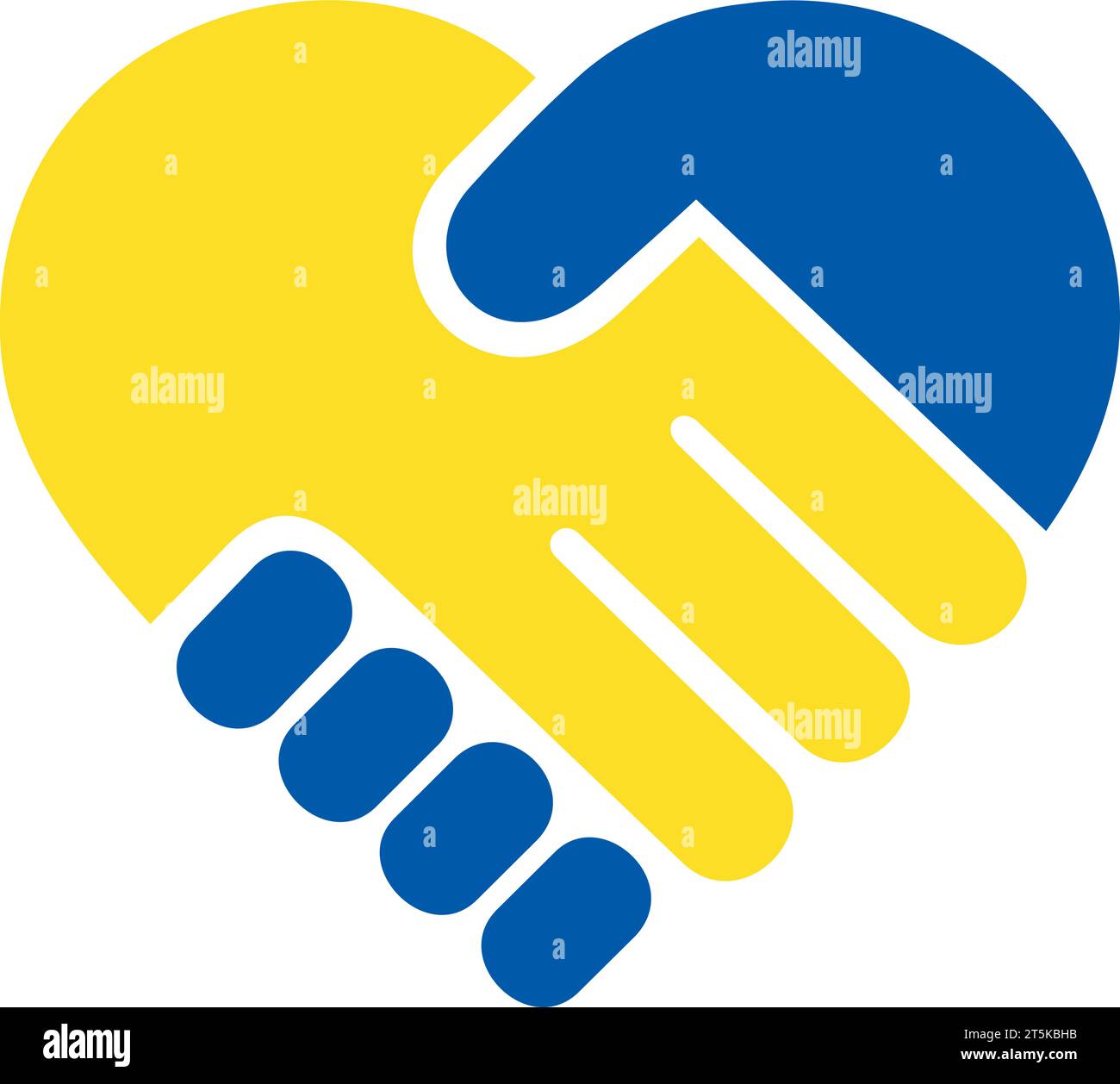 Icona piatta di stretta di mano di due mani nei colori della bandiera Ucraina come concetto di amore o simpatia Illustrazione Vettoriale
