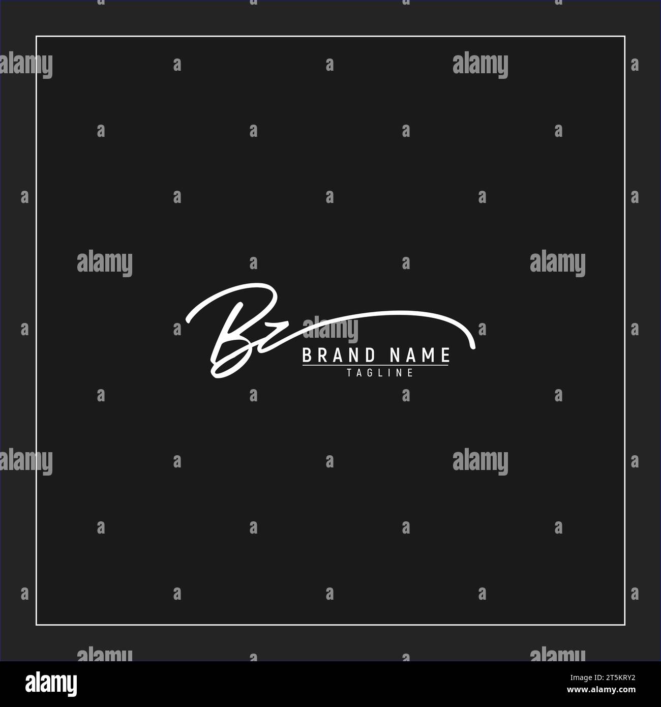 Logo BZ iniziale di lusso, monogramma di scrittura a mano firmato isolato su sfondo nero Illustrazione Vettoriale