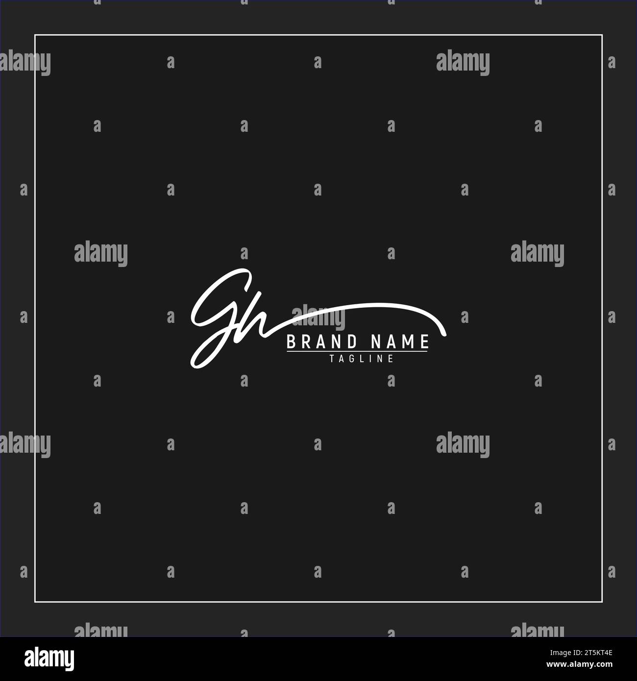 Iniziali del logo GH Luxury monogramma di scrittura a mano firmato isolato su sfondo nero Illustrazione Vettoriale