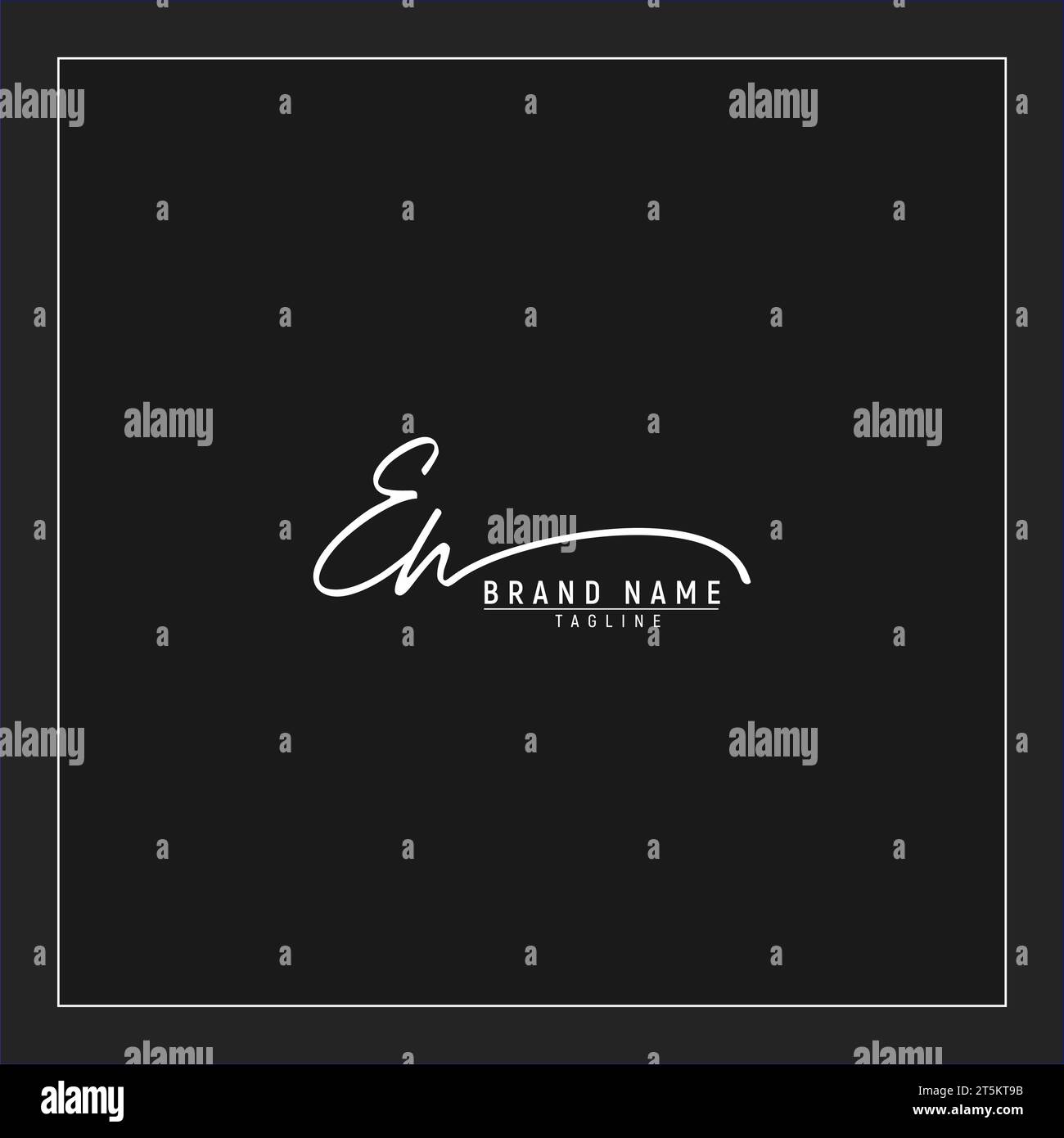 Logo EH iniziale di lusso monogramma di scrittura a mano firmato isolato su sfondo nero Illustrazione Vettoriale