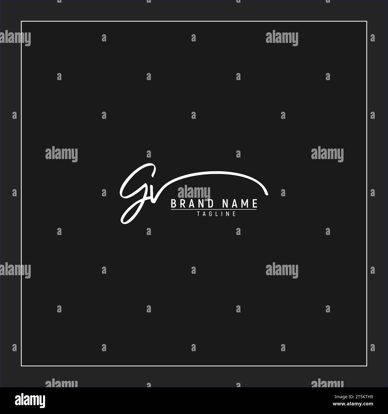 Logo GV iniziale di lusso monogramma di scrittura a mano firmato isolato su sfondo nero Illustrazione Vettoriale