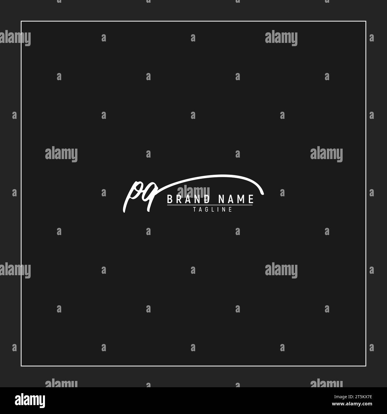 Logo PQ iniziale di lusso monogramma di scrittura a mano firmato isolato su sfondo nero Illustrazione Vettoriale