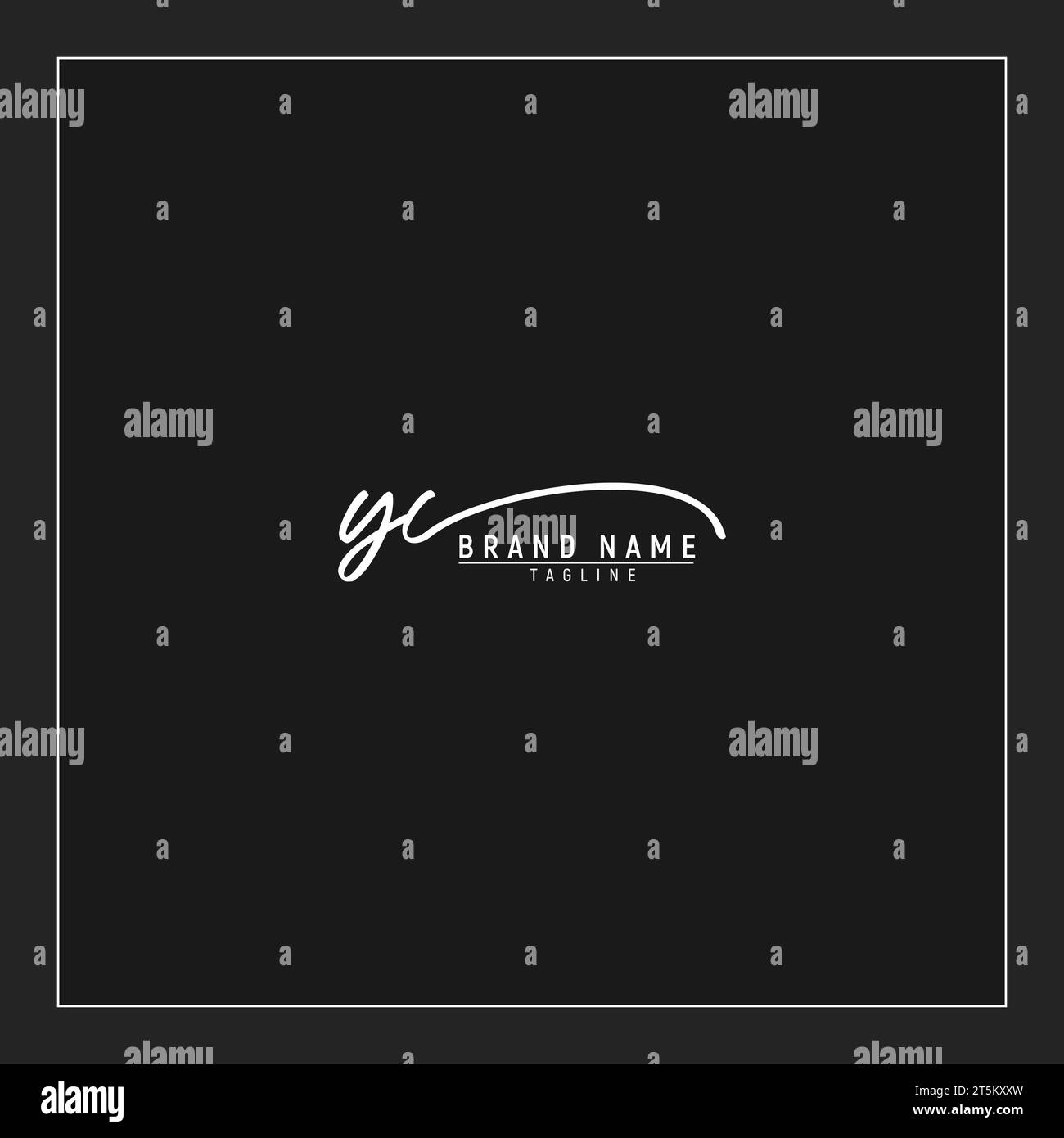 Logo YC iniziale di lusso monogramma di scrittura a mano firmato isolato su sfondo nero Illustrazione Vettoriale