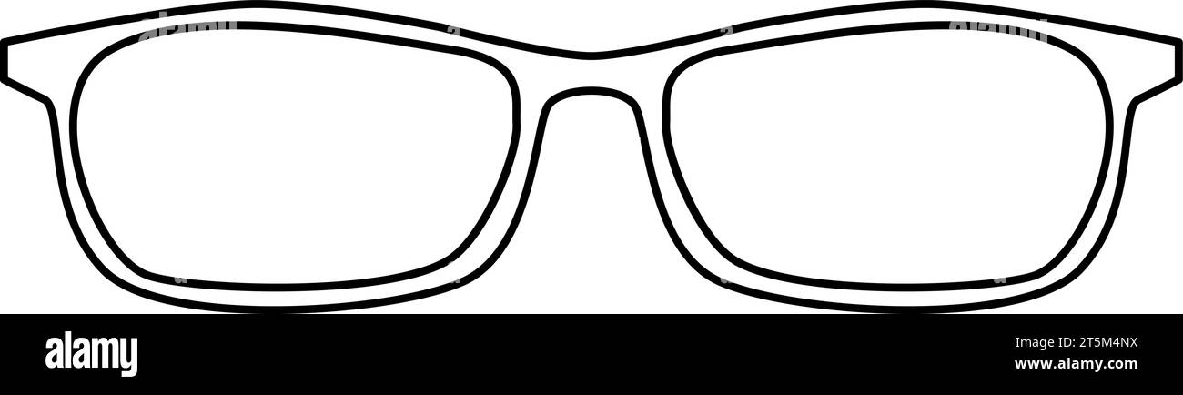 Linea sottile di occhiali da sole estivi rettangolari. Icona fodera per accessori di protezione per gli occhi. Salute e protezione della vista. Semplice vettore i in bianco e nero Illustrazione Vettoriale