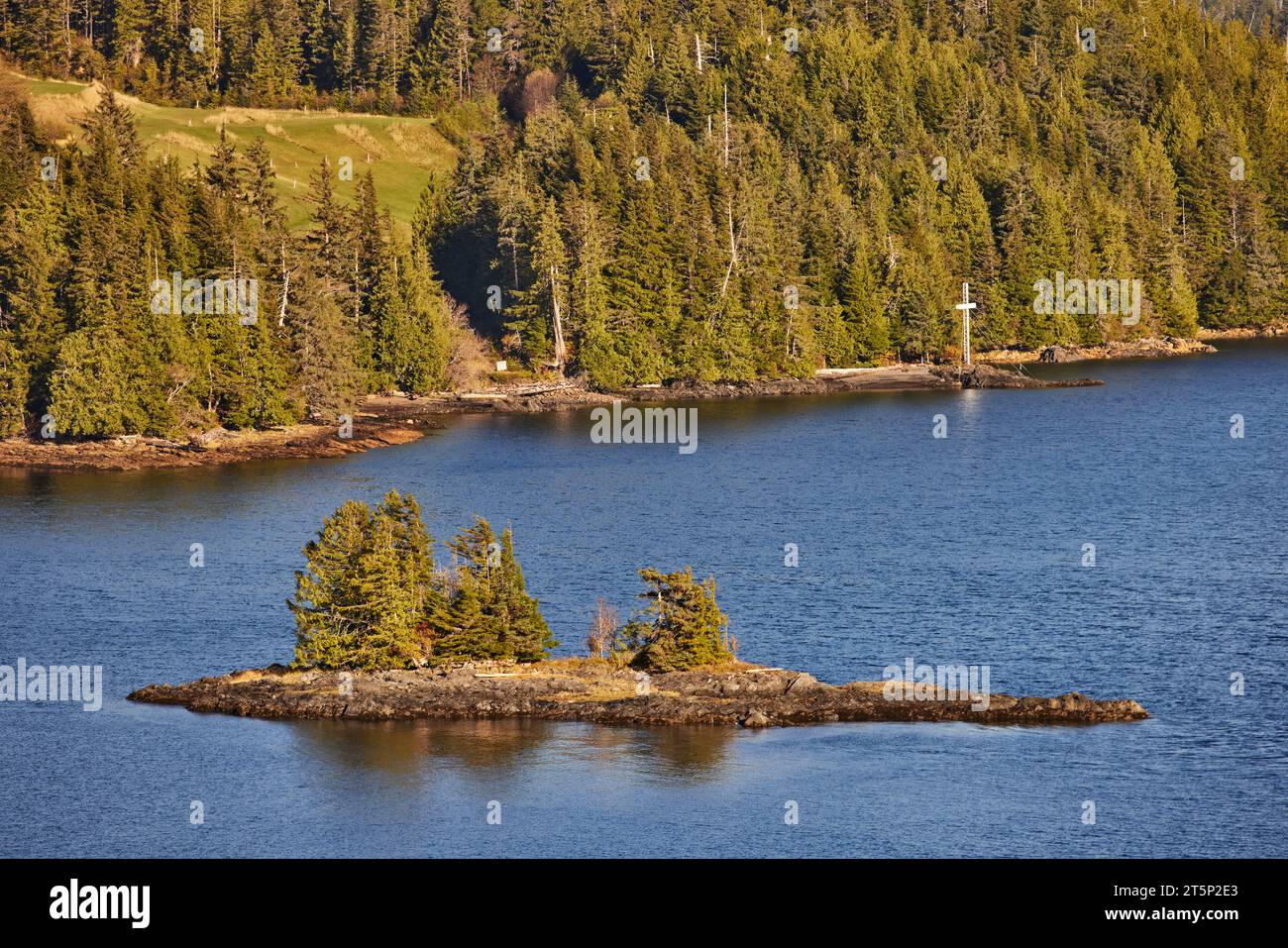 Attraversa per mostrare rispetto A DIO, Ward Cove Ketchikan Gateway Borough, Alaska, Stati Uniti eretto dalla famiglia Spokeley sulla loro terra Foto Stock