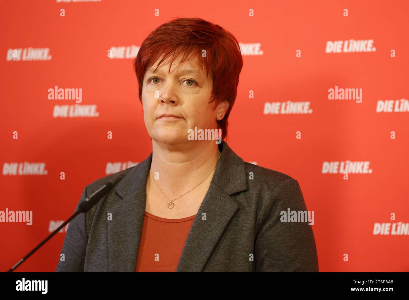 Susanne Ferschl, arbeitspolitischen Sprecherin der Fraktion DIE LINKE im Bundestag, Deutschland, Berlino, DIE LINKE, Pressekonferenz zu aktuellen politischen Themen *** Susanne Ferschl, portavoce della politica del lavoro per il gruppo parlamentare DIE LINKE nel Bundestag, Germania, Berlino, DIE LINKE, conferenza stampa sulle questioni politiche attuali credito: Imago/Alamy Live News Foto Stock