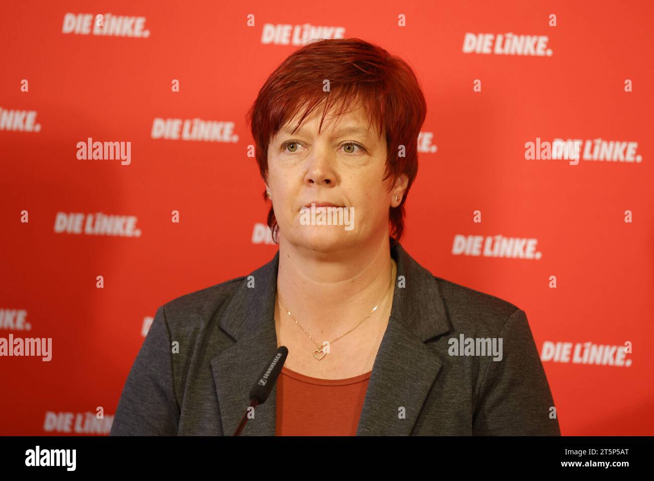 Susanne Ferschl, arbeitspolitischen Sprecherin der Fraktion DIE LINKE im Bundestag, Deutschland, Berlino, DIE LINKE, Pressekonferenz zu aktuellen politischen Themen *** Susanne Ferschl, portavoce della politica del lavoro per il gruppo parlamentare DIE LINKE nel Bundestag, Germania, Berlino, DIE LINKE, conferenza stampa sulle questioni politiche attuali credito: Imago/Alamy Live News Foto Stock