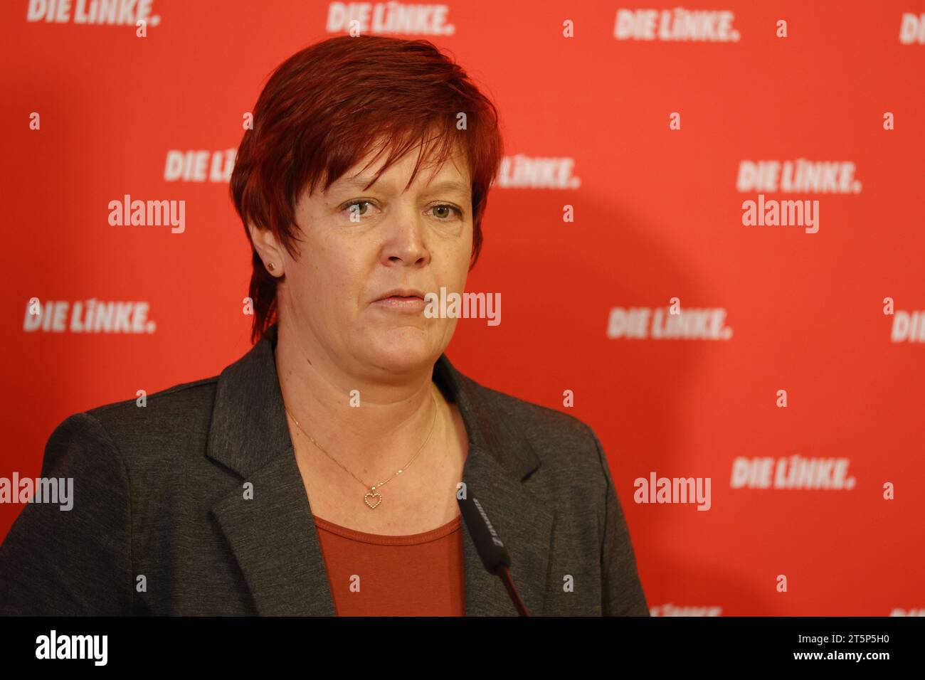 Susanne Ferschl, arbeitspolitischen Sprecherin der Fraktion DIE LINKE im Bundestag, Deutschland, Berlino, DIE LINKE, Pressekonferenz zu aktuellen politischen Themen *** Susanne Ferschl, portavoce della politica del lavoro per il gruppo parlamentare DIE LINKE nel Bundestag, Germania, Berlino, DIE LINKE, conferenza stampa sulle questioni politiche attuali credito: Imago/Alamy Live News Foto Stock
