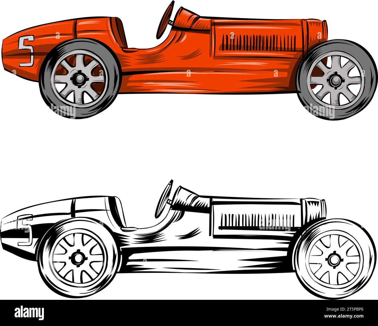 design di auto da corsa rossa d'epoca isolato su sfondo bianco. illustrazione vettoriale Illustrazione Vettoriale