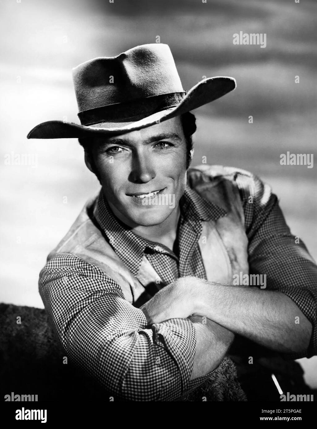 Clint Eastwood. Portait dell'attore e regista americano, Clinton Eastwood Jr. (Nato nel 1930), pubblicità ancora per la serie TV cowboy, Rawhide, 1961 Foto Stock