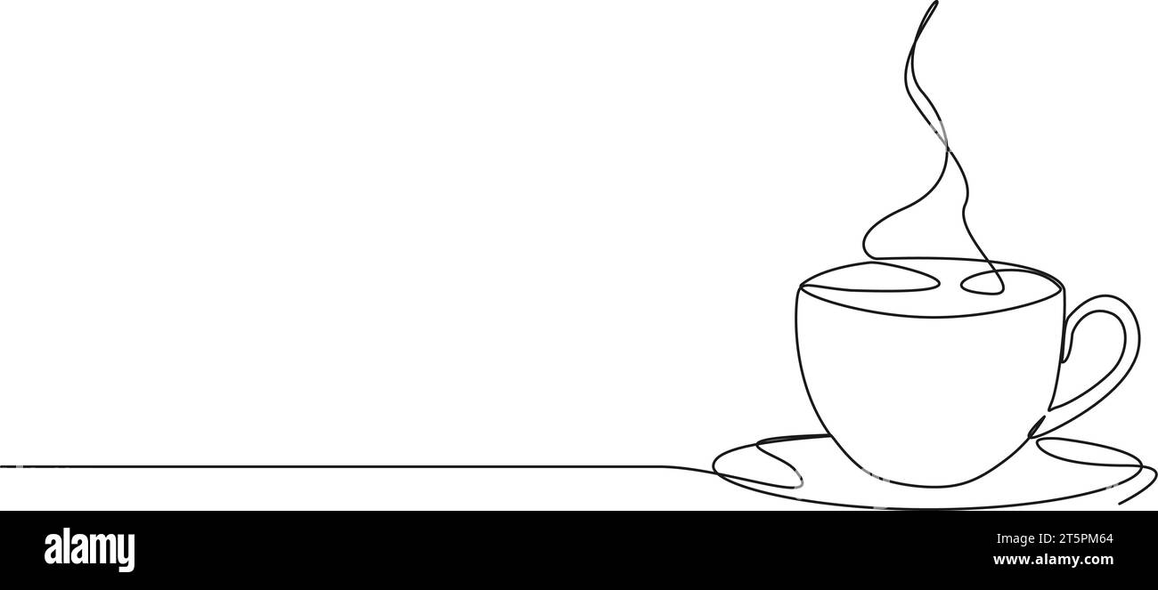 disegno continuo a linea singola della tazza con caffè caldo o tè fumante, illustrazione vettoriale line art Illustrazione Vettoriale