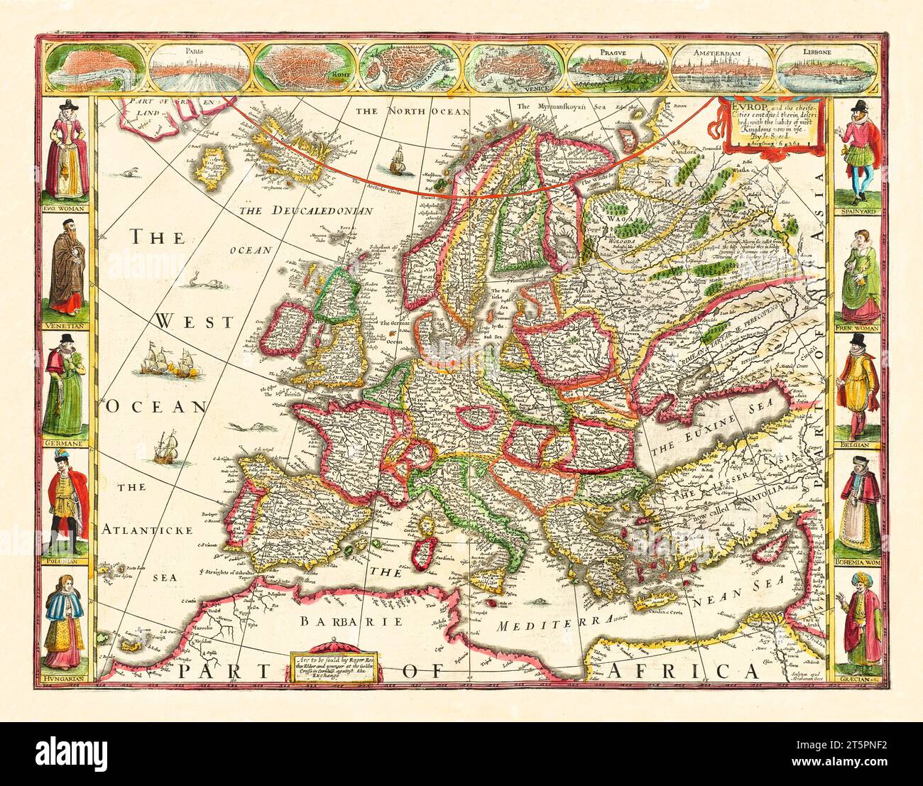 Vecchia carta d'Europa. Per velocità, publ. nel 1662 Foto Stock