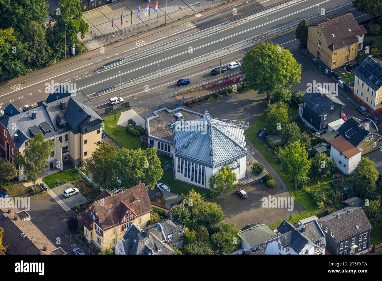 Veduta aerea, Chiesa Neo-Apostolica, Siegen-Kernband, Siegen, Siegerland, Renania settentrionale-Vestfalia, Germania, luogo di culto, DE, Europa, Comunità di fa Foto Stock