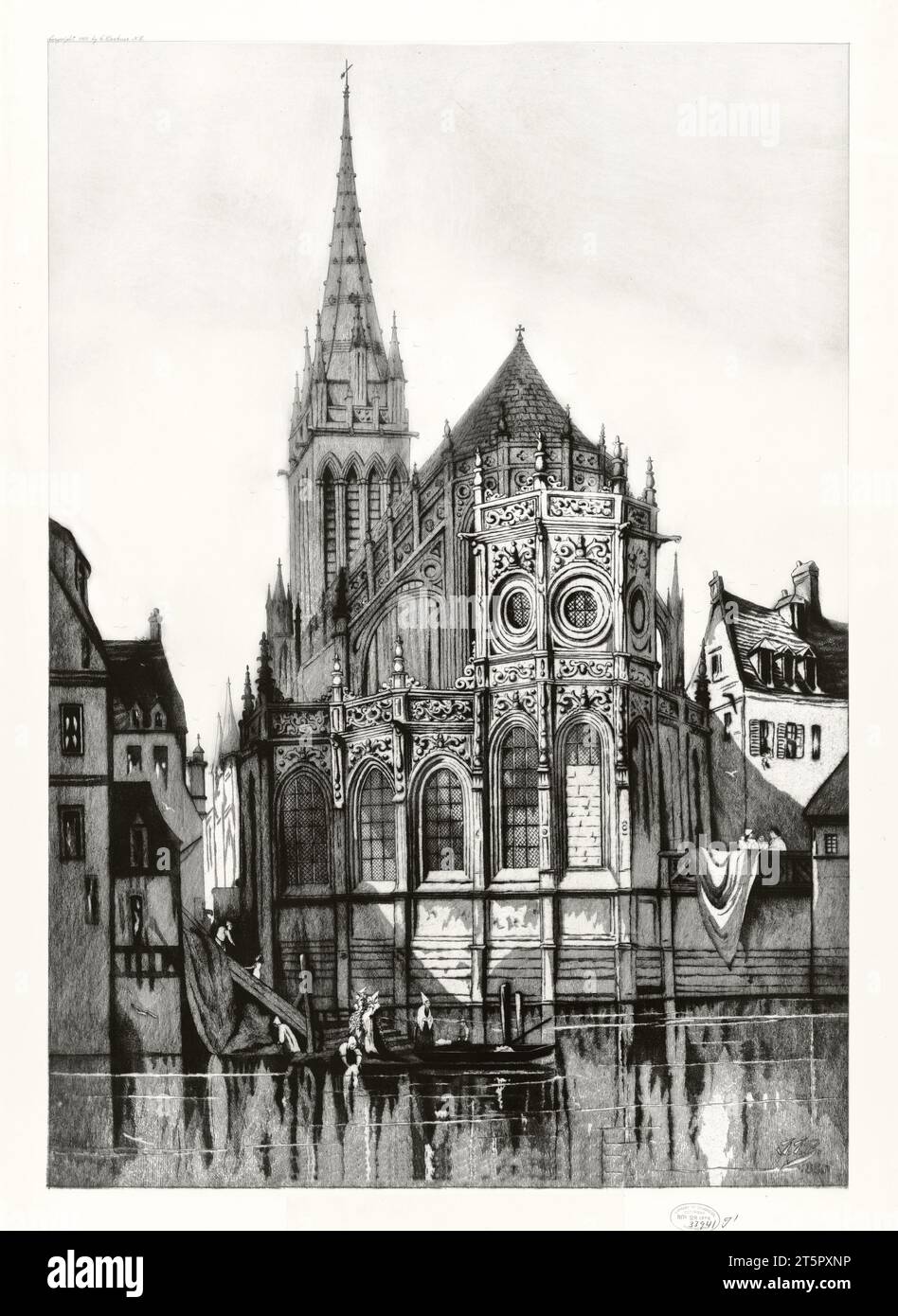Vecchia vista posteriore della cattedrale di Caen, Francia. Di Klackner, publ. ca 1888 Foto Stock
