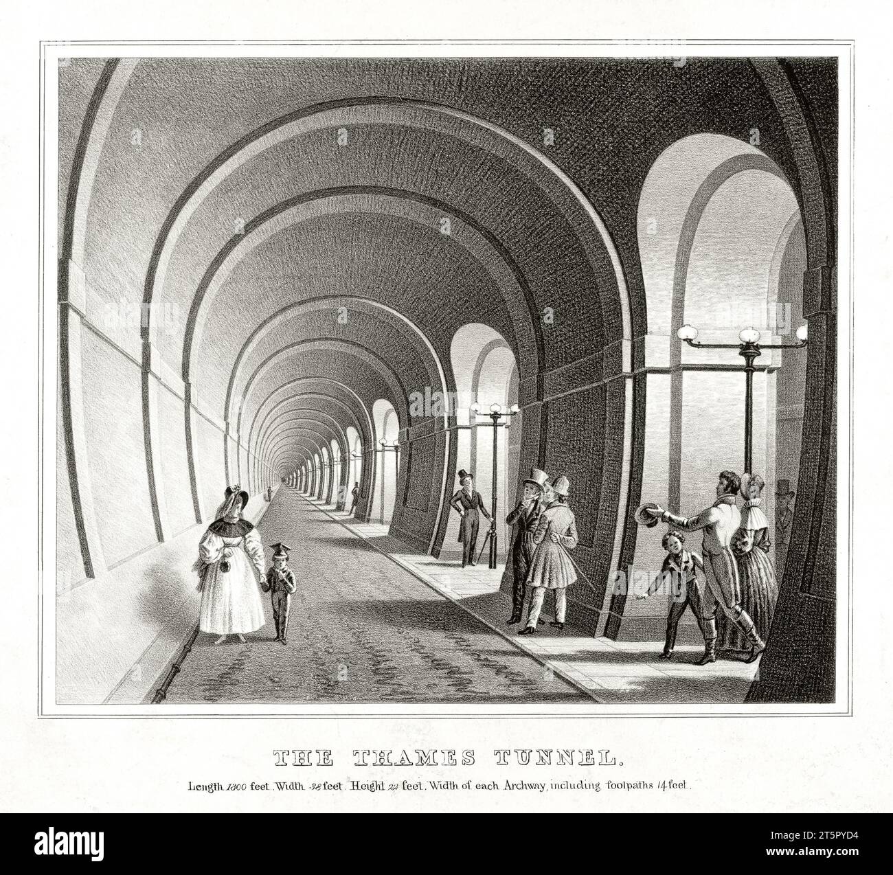 Vecchia illustrazione che mostra il tunnel del Tamigi, Londra. Da autore non identificato, publ. ca 1850 Foto Stock