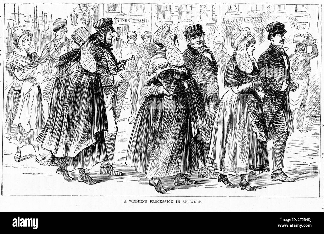 Incisione di una processione nuziale ad Anversa, circa 1880 Foto Stock