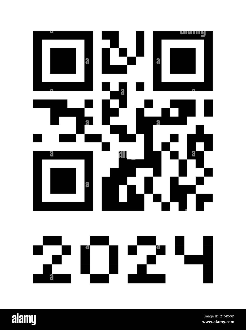 Codice QR reale 2024 numeri. Felice anno nuovo con il modello di design del concetto di codice a barre per la vaccinazione anti covid. Illustrazione vettoriale eps per banner, poster, biglietti di auguri, invito Illustrazione Vettoriale