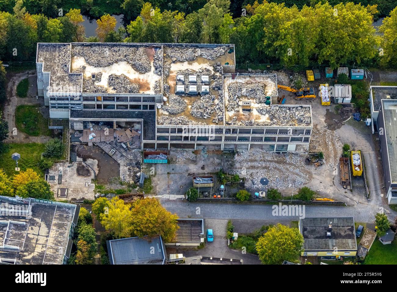 Veduta aerea, demolizione della scuola secondaria, Olpe Town, Olpe, Sauerland, Renania settentrionale-Vestfalia, Germania, demolizione, demolizione casa, struttura, demo Foto Stock