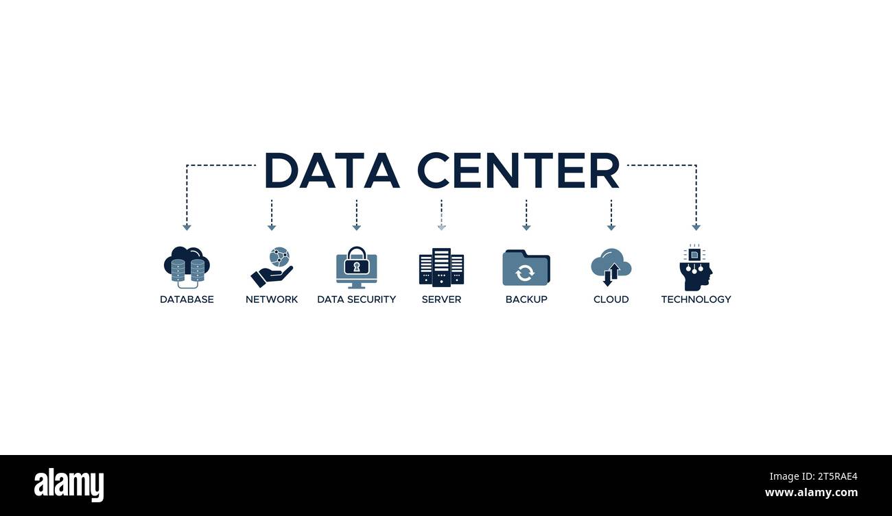 Concetto di illustrazione vettoriale con icona di database, rete, sicurezza dei dati, server, backup, cloud e tecnologia Illustrazione Vettoriale